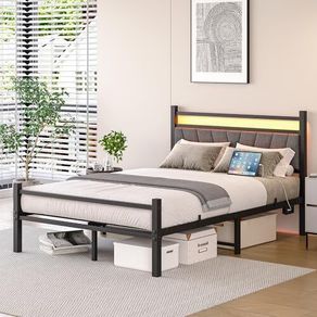 Double Bed Frame with Storage Headboard USB Charging Station
