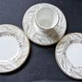 Vintage ARKLOW 1 Egg cup and 3 Saucer's white with Golden Flower Leaf Pattern Image 2