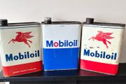 3 x Vintage Mobiloil 2L Oil Cans