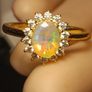 Gold Plated Sterling Silver Rare Facet cut Ethiopian Welo Opal and Lab Grown Moissanite Oval Cluster Ring Image 3