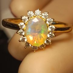 Lovely Quality Natural Ethiopian Opal and Lab Grown Diamond Dress Ring.