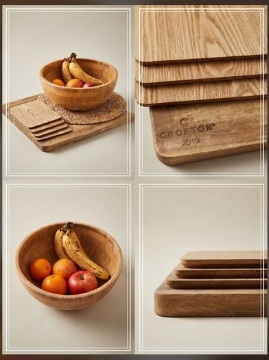 QUICK SALE (WOODEN KITCHEN BUNDLE): Crofton Chopping Board, Placemats & Fruit Bowl Set - Excellent Condition (Collection D13)