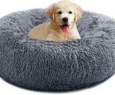 Calming Donut Dog Bed for Medium Small Dogs Cats, Fluffy Anti Anxiety Dog Beds Washable Puppy Bed Non-Slip Plush Cuddler Warming Round Faux Fur Pet Bed MULTIPLE SIZES AVAILABLE