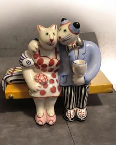 RARE Villeroy and Boch Benedikt Automobile Cat Picnic Porcelain Trinket Box Rosemarie Benedikt Design