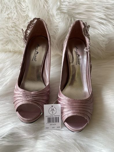 Brand New Lace Detail Lilac Peeptoe Heels