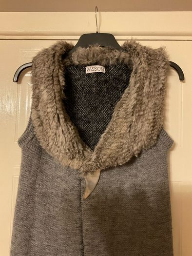 Knit Cardigan with Real Fur Collar