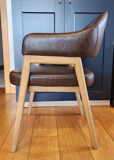 Pair of Leather & Oak Dining Chairs - Like New