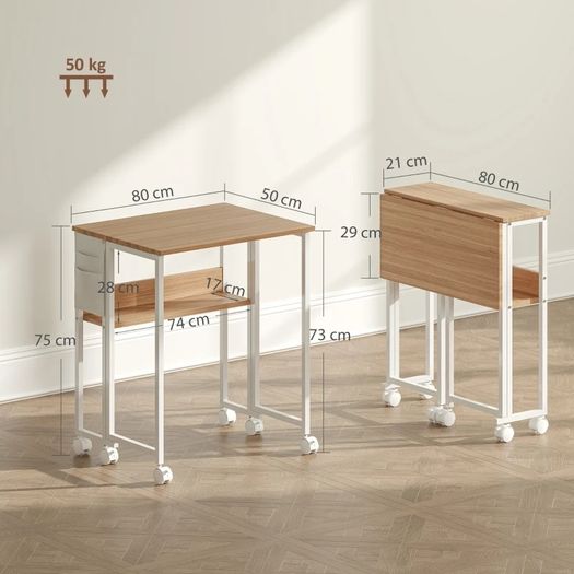 80 cm Drop Leaf Writing Work Desk - Natural Wood Finish