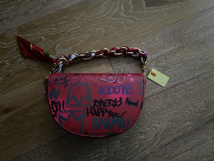 Brand New with tags Red Graffiti Clutch with Gold Chain