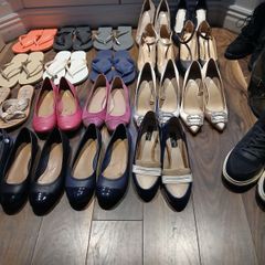 Full wardrobe of 22 pairs of size 5(38) shoes and boots, including Faith, Clarkes, Havianas, flip flops, Crocs, work shoes, court shoes, dressy shoes, high heel boots, and waterproof hiking boots. - LOW PRICE FOR QUICK SALE