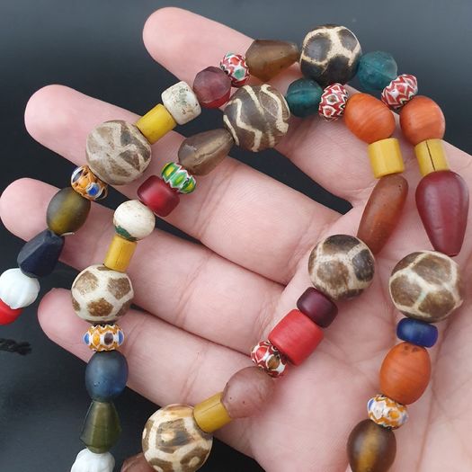 Vintage Asian & African Glass with Pumtek Pyu Beads Tribal Necklace