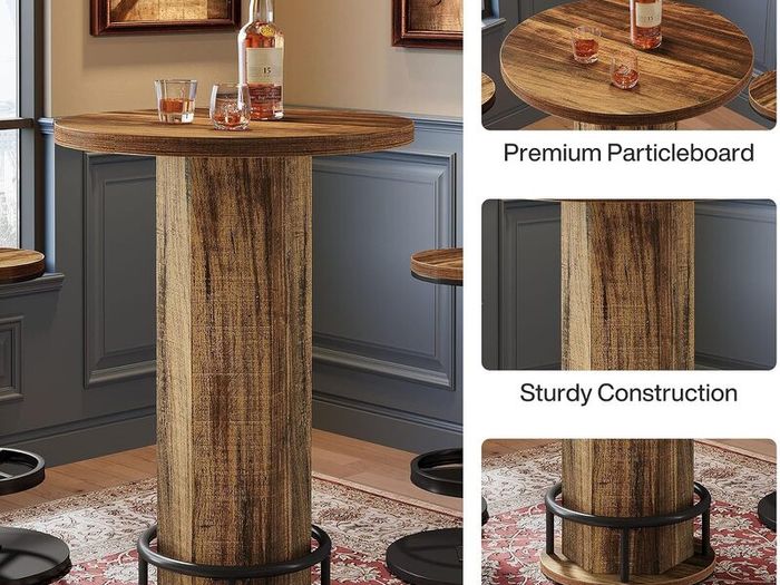 Industrial Round Bar Table with 2 Bar Stools