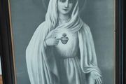 Stunning vintage French 1940s Immaculate Heart of Mary framed print, Religious devotional items, Our Lady