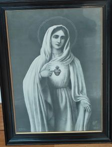 Stunning vintage French 1940s Immaculate Heart of Mary framed print, Religious devotional items, Our Lady