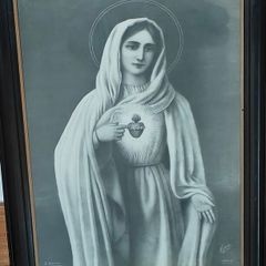 Stunning vintage French 1940s Immaculate Heart of Mary framed print, Religious devotional items, Our Lady