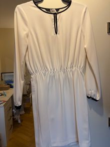 Zara Basic Cream Long Sleeve Dress with Black Piping.  Size S (Excellent Condition)