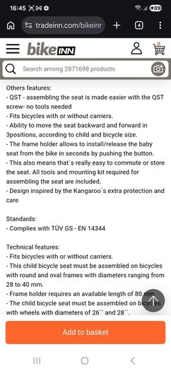 Polisport Move Bilby rear child bike seat