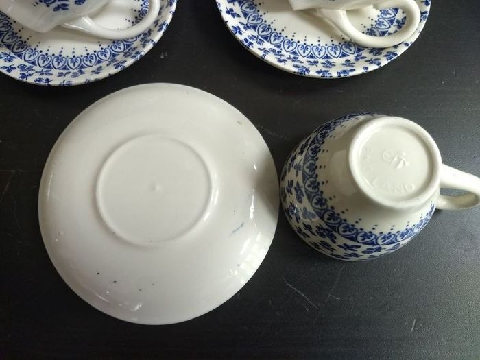 Vintage Blue and White Transferware Set of Six Espresso/Demi-Tasse Duos by English Ironstone Tableware