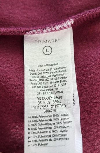 Primark maroon top, Size L (14-16), New