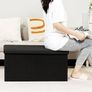 Large Folding Balck Ottoman Storage Box with Lid,Linen Footrest Stool Bedroom Bench Seats,Toy Box Chest Living Room Furniture 76x38x38cm Image 5
