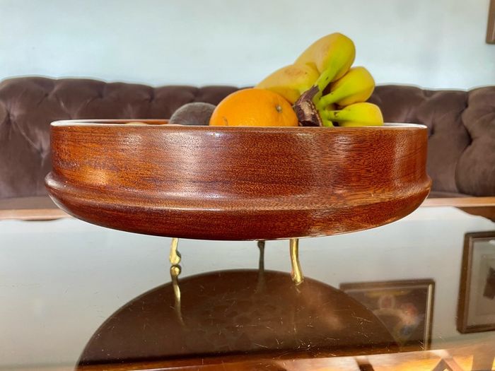 Magnificent Vintage Wide Wooden Turned Shallow Fruit Salad Bowl 1950s 1960s