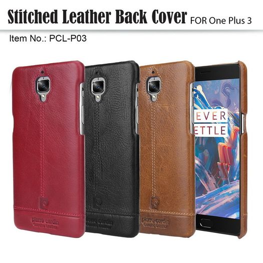 Pierre Cardin Genuine Leather Cover Hard Back Case For One Plus 3/3T
