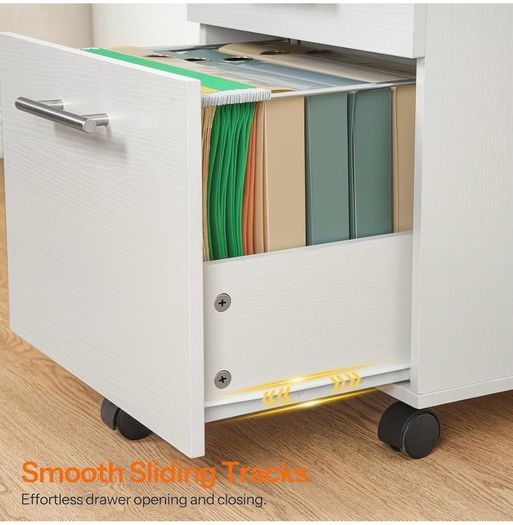 3-Drawer Filing Cabinet, Rolling File Cabinet, Office Drawer for Home Office, for A4 Documents, Hanging Files, Mobile Pedestal on 5 Wheels, White