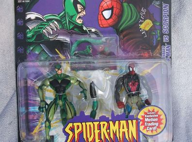 Battle Ravaged Spiderman vs Scorpion (Marvel Toybiz 2001) Spiderman Classics twin-pack figures (mint & boxed). FINAL PRICE REDUCTION