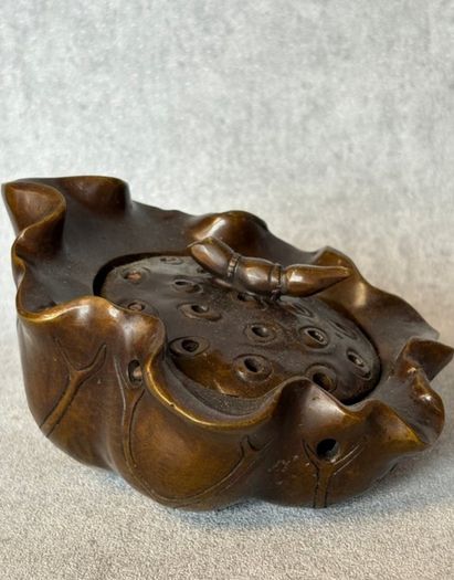 Vintage Chinese Cast Bronze Lotus Pod Incense Burner