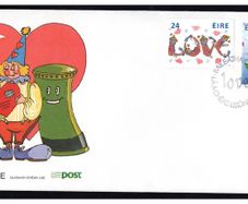 1988 Ireland Love Stamps (Love clowns & Pillar Box and hearts) Commemorative Stamps First Day Cover (FDC)