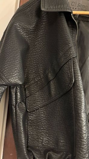 Ci Sono by Cavalini Oversized Faux Leather Bomber Jacket, Black, Size M