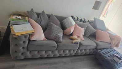 Grey Chesterfield sofa 3m