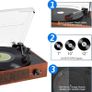 Bluetooth Record Player Belt-Driven 3-Speed Turntable, Vintage Vinyl Record Players Built-in Stereo Speakers, with Headphone Jack/Aux Input/RCA Line Out Image 2