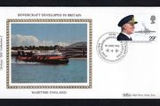 1982 Great Britain Benham Silke Cover showing Hovercraft Developed in Britain tying 29p Viscount Cunningham and H.M.S. Warspite commemorative stamp