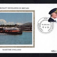 1982 Great Britain Benham Silke Cover showing Hovercraft Developed in Britain tying 29p Viscount Cunningham and H.M.S. Warspite commemorative stamp