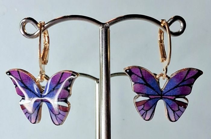 Mini Hoop Purple Butterfly Drop Earrings