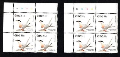 2002-04 Ireland Tenth Definitive Stamp Series Birds 51c Roseate Tern Plate Block 1A1A1A1A & 1B1B1B1B Mint Never Hinged (MNH)