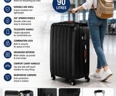 XL 90L Hard Shell Suitcase with 360deg  Spinner Wheels & Combination Lock