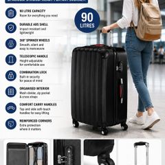 XL 90L Hard Shell Suitcase with 360deg  Spinner Wheels & Combination Lock