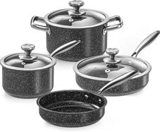 Stainless Steel Pots and Pans Set, 7-Piece Induction Hob Pan Set, Kitchen Cookware Set Cooking Set with Frying Pan Saucepan & Stockpot, Nonstick Black Granite Coating, PFOS & PFOA Free