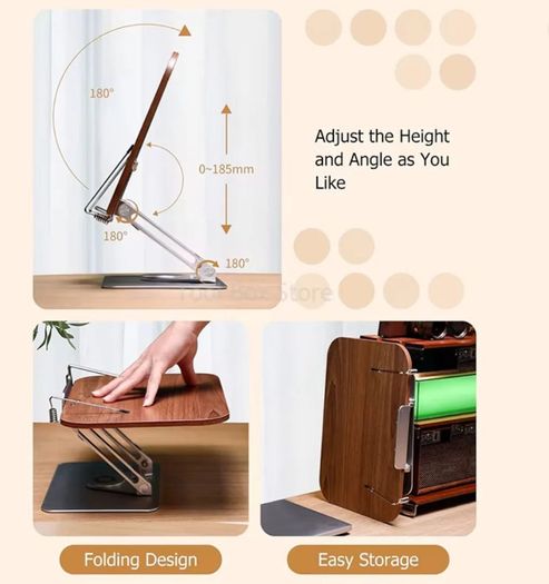 Desktop Reading Stand with 360 Rotating Base - Wooden & Aluminium
