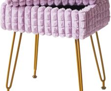 Rectangle Vanity Chair with Storage Space, Footrest Footstool Ottoman, Vanity Stool, Dressing Table Chair, with Anti-Slip Feet, for Makeup Room, Bedroom, Square Grid Pattern, Purple
