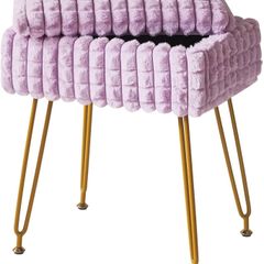 Rectangle Vanity Chair with Storage Space, Footrest Footstool Ottoman, Vanity Stool, Dressing Table Chair, with Anti-Slip Feet, for Makeup Room, Bedroom, Square Grid Pattern, Purple