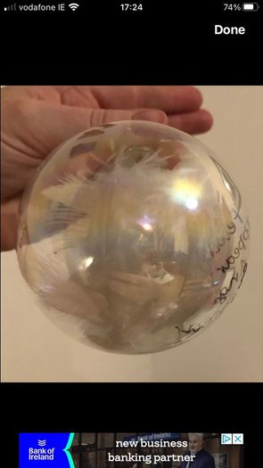 Memorial feathers Christmas glass bauble