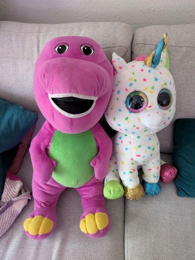 Barney large teddy and large beanie boo