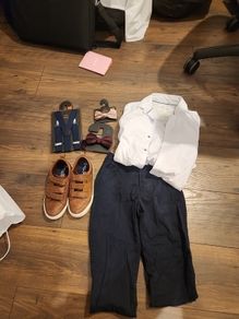 BOYS Formal Shirt Slacks shoes bow tie and braces.