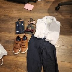 BOYS Formal Shirt Slacks shoes bow tie and braces.
