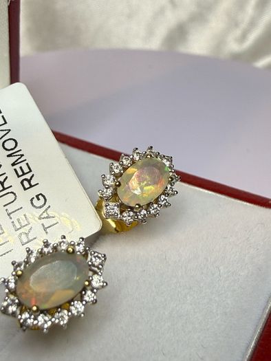 Ethiopian Opal & White Zircon Forest Dew Earring Sterling Silver