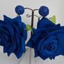 Realistic Navy Extravagant Rose with Raffia Woven Stud Earrings Image 7