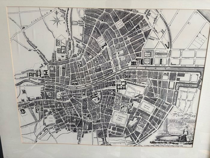 Framed Map of Dublin 1829 Print Large Wall Art